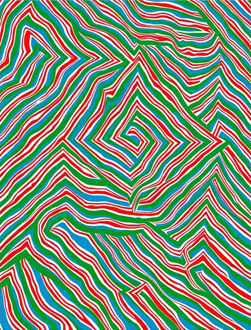 Vibrant Red Blue Green Labyrinth Rug