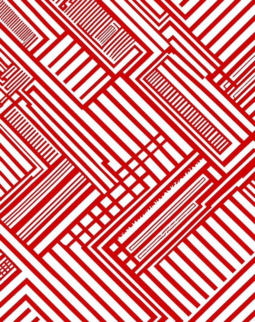 Dynamic Red White Geometric Circuit Rug