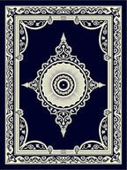Elegant Navy Cream Medallion Frame Rug
