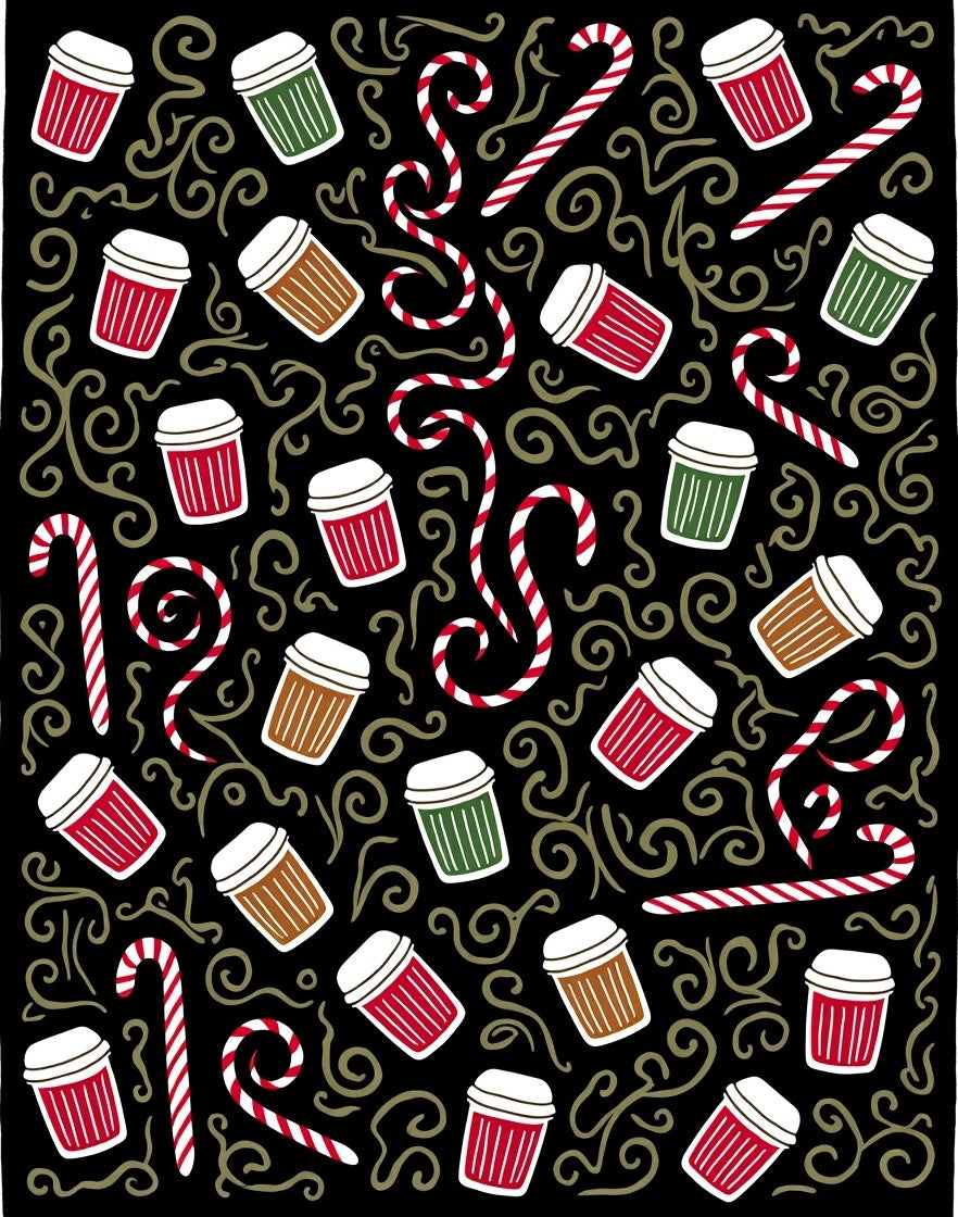 Festive Red White Candy Cane Cups Rug
