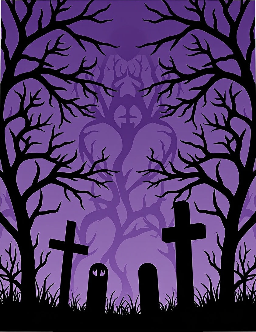 Spooky Purple Ghostly Cemetery Trees Rug