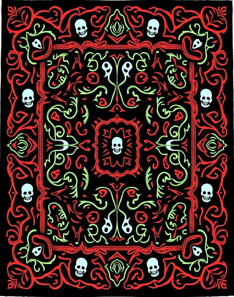 Gothic Red Skull Swirls Medallion Rug