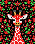 Red Giraffe Poinsettia Holly Christmas Rug