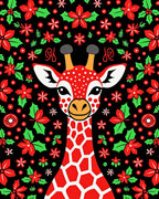 Red Giraffe Poinsettia Holly Christmas Rug