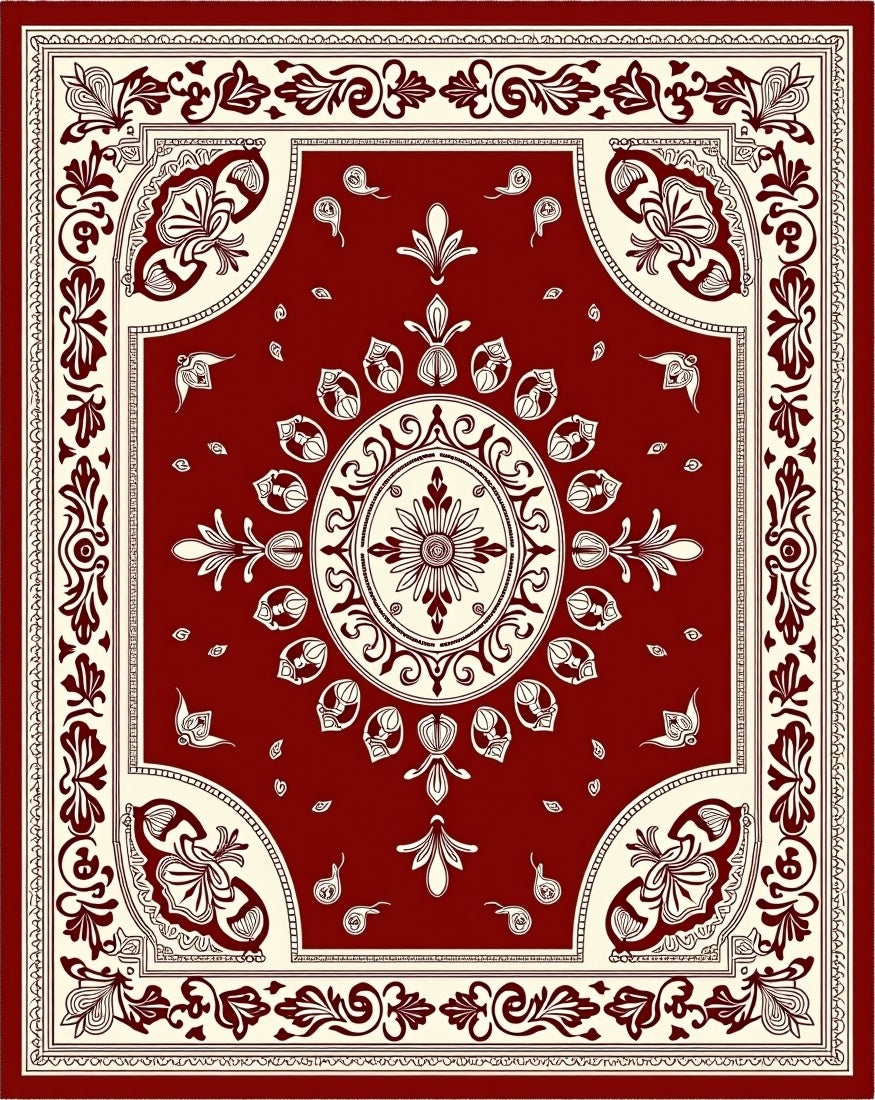 Crimson Ivory Ornamental Medallion Rug