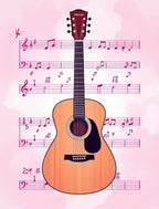 Acoustic Guitar with Pink Music Notes Rug