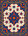 Orange Blue Starburst Medallion Border Layout Rug