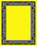 Black White Ornate Yellow Border Rug
