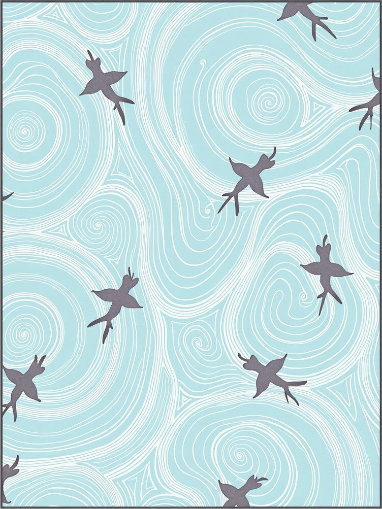 Sky Blue Swallows Swirling Waves Rug