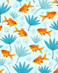 Orange Fish Blue Foliage Scene Rug