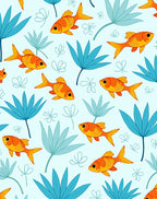 Orange Fish Blue Foliage Scene Rug
