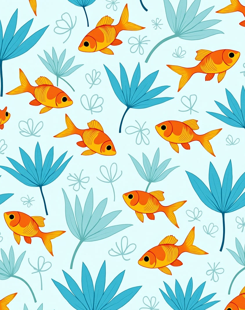 Orange Fish Blue Foliage Scene Rug