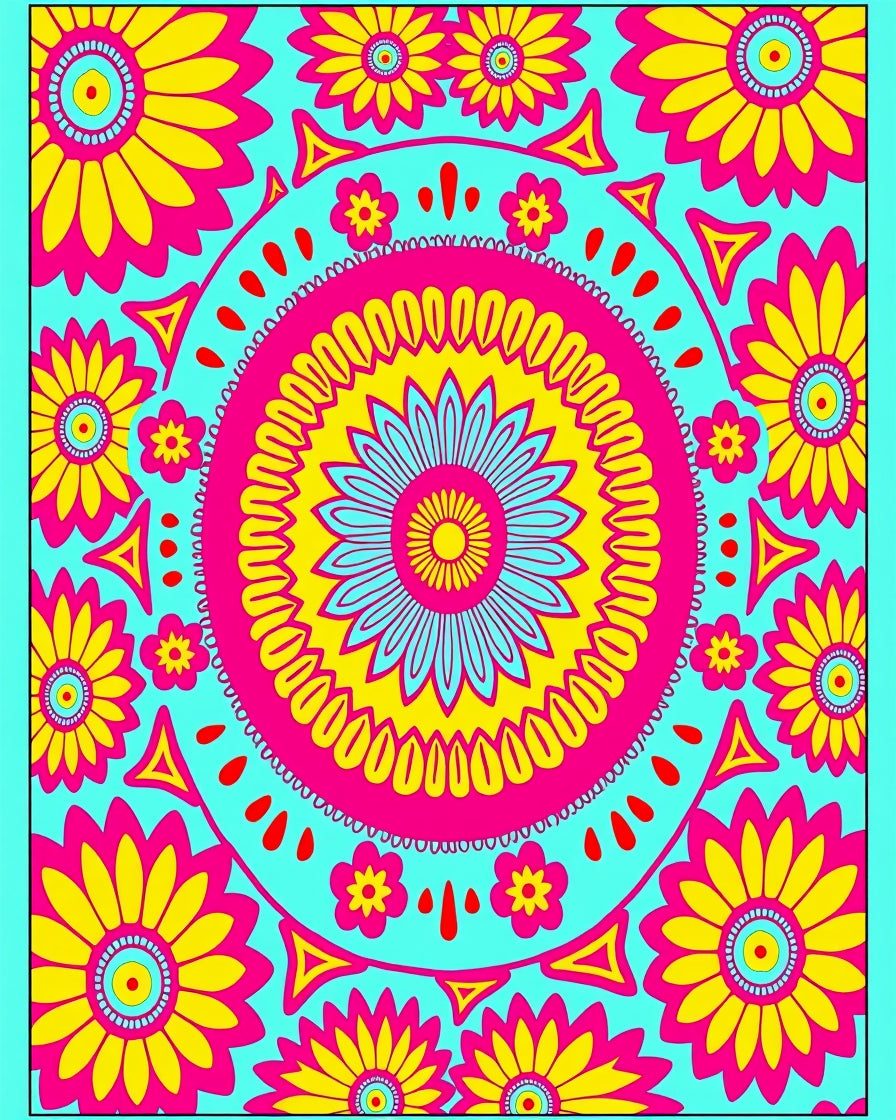 Bright Pink Yellow Floral Mandala Rug
