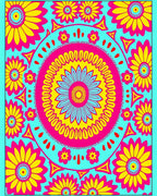 Bright Pink Yellow Floral Mandala Rug