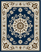 Regal Navy Cream Brown Medallion Rug