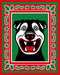 Festive Red Green Dog Portrait Rug