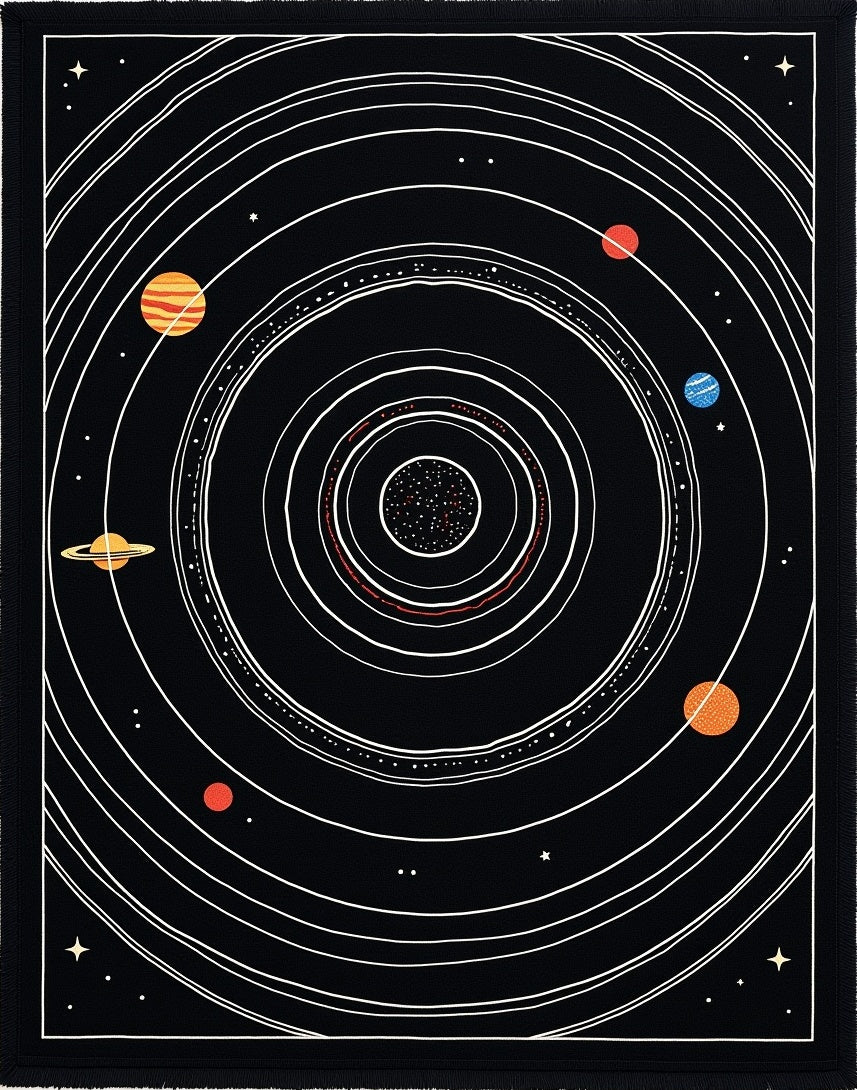 Black Celestial Solar System Orbits Rug