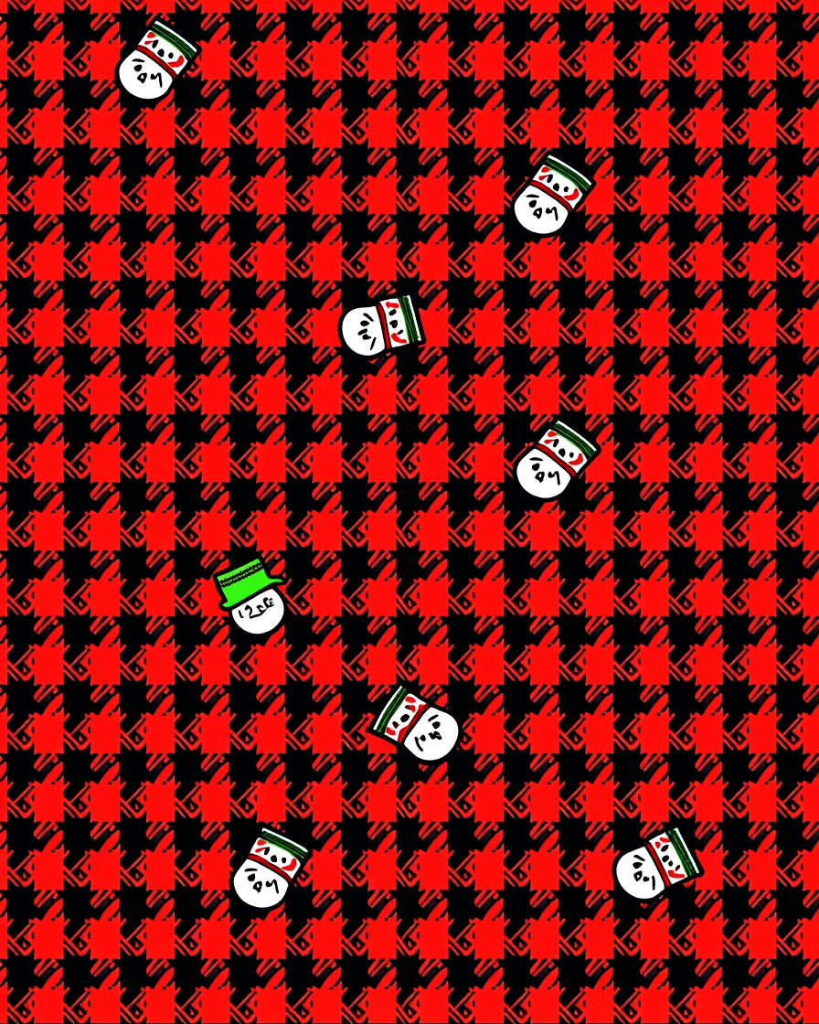 Red Black Houndstooth Snowman Crew Rug