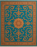 Teal Golden Sunburst Scroll Rug