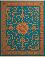 Teal Golden Sunburst Scroll Rug