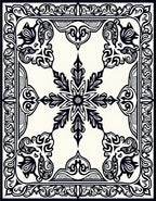 Ornate Black Floral Medallion Border Rug