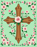 Rose Floral Cross with Wood Texture Rug