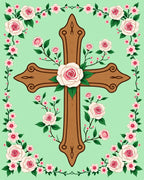 Rose Floral Cross with Wood Texture Rug