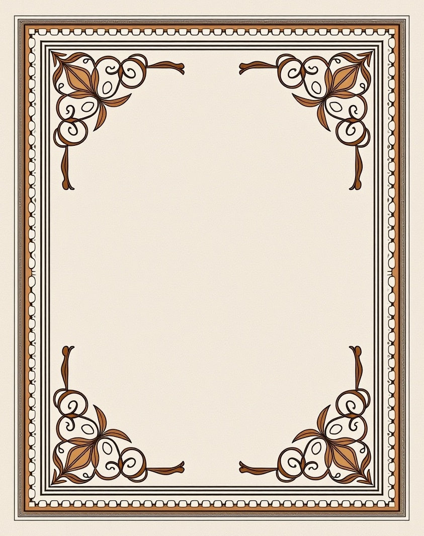 Brown Floral Scroll Border Rug