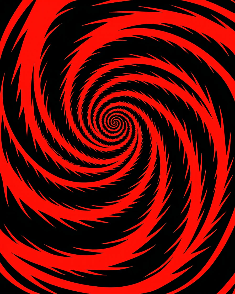 Vibrant Red Black Spiral Vortex Rug