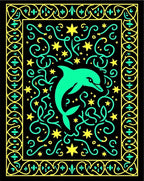 Aqua Dolphin Swirling Starburst Border Rug