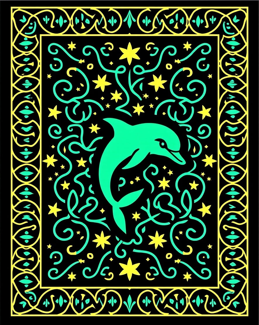 Aqua Dolphin Swirling Starburst Border Rug