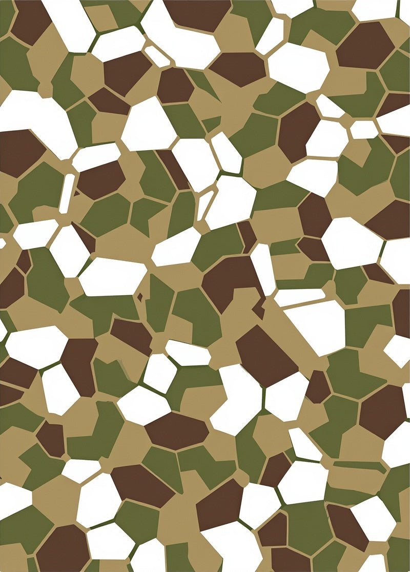 Camouflage Green Brown White Geometric Shapes Rug