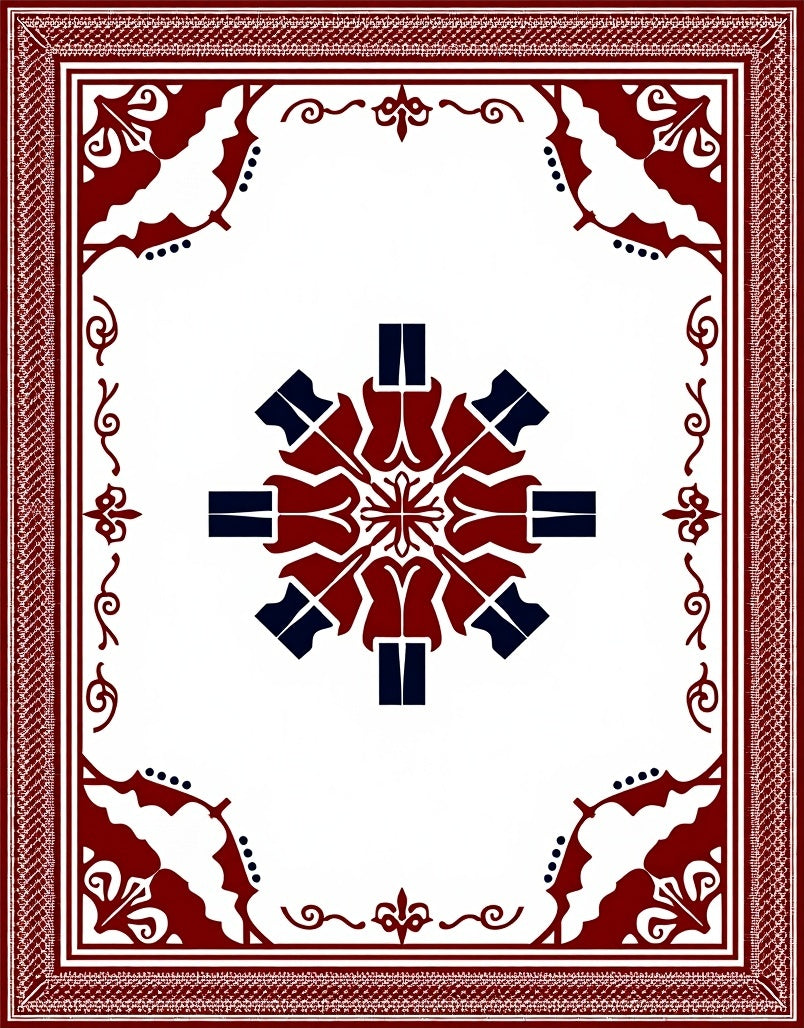 Deep Red Navy Symmetrical Floral Rug