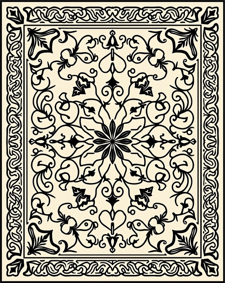 Classic Black Ivory Floral Scroll Rug