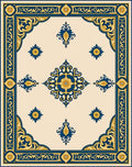 Navy Gold Floral Medallion Scroll Rug