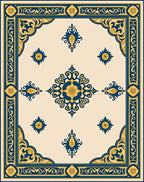 Navy Gold Floral Medallion Scroll Rug