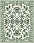 Sage Green Floral Medallion Tapestry Rug