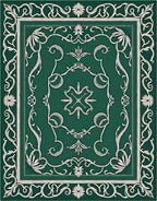 Emerald Green Ivory Floral Border Rug