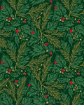 Festive Green Gold Branch Berry Stars Rug