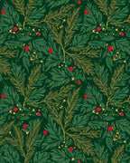 Festive Green Gold Branch Berry Stars Rug