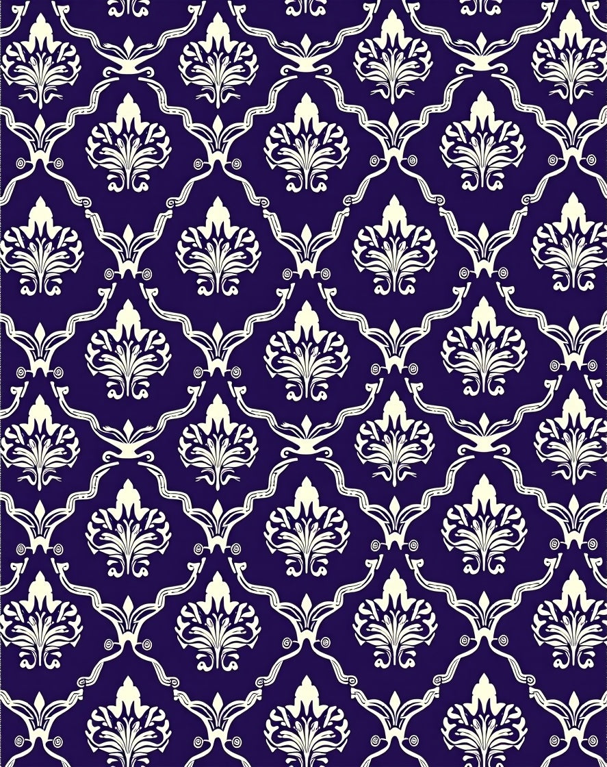 Rich Indigo White Damask Scroll Rug