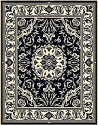 Classic Black Cream Medallion Border Rug