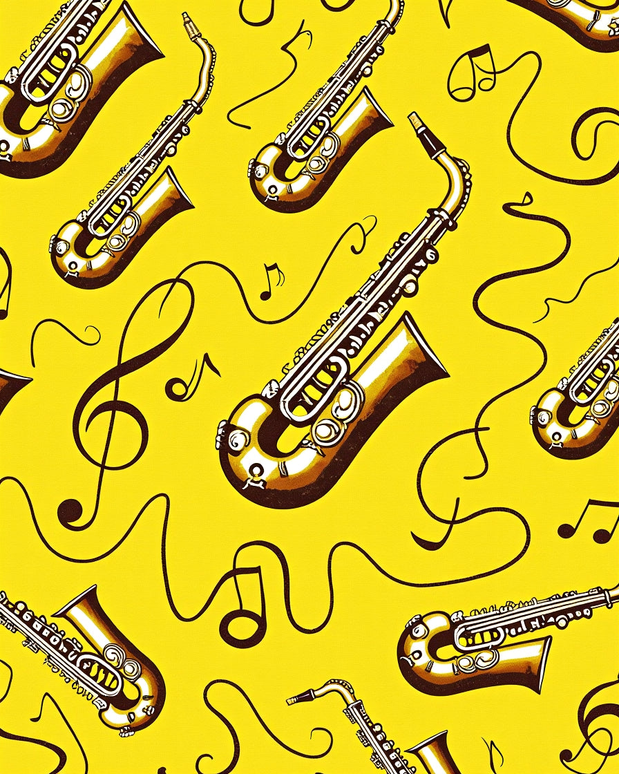 Golden Saxophones With Musical Notes Rug