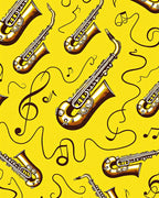 Golden Saxophones With Musical Notes Rug