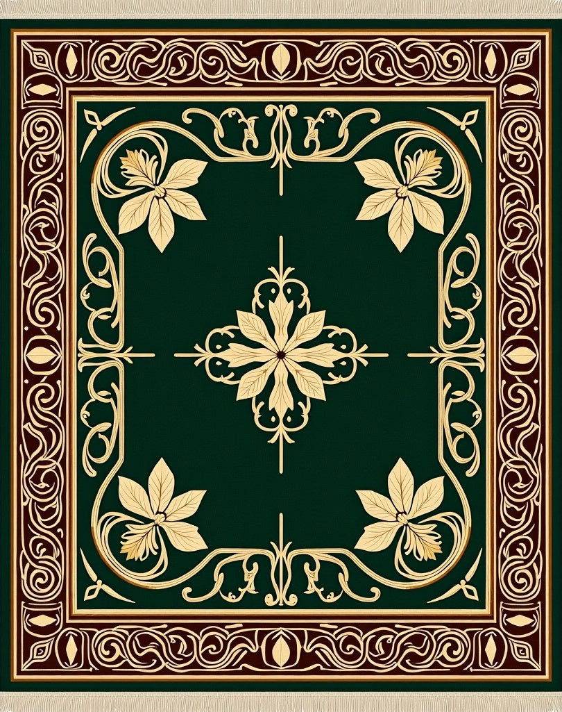 Elegant Emerald Floral Scroll Rug