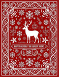 Red White Reindeer Snowflake Scandinavian Rug