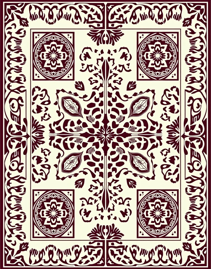 Crimson Vine Court Medallion Accent Rug