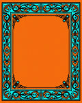 Orange Turquoise Floral Scroll Frame Rug