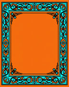 Orange Turquoise Floral Scroll Frame Rug