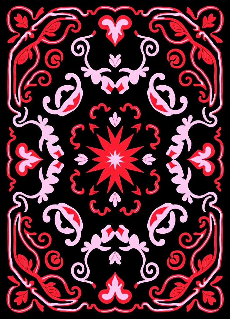 Crimson Pink Floral Starburst Medallion Rug